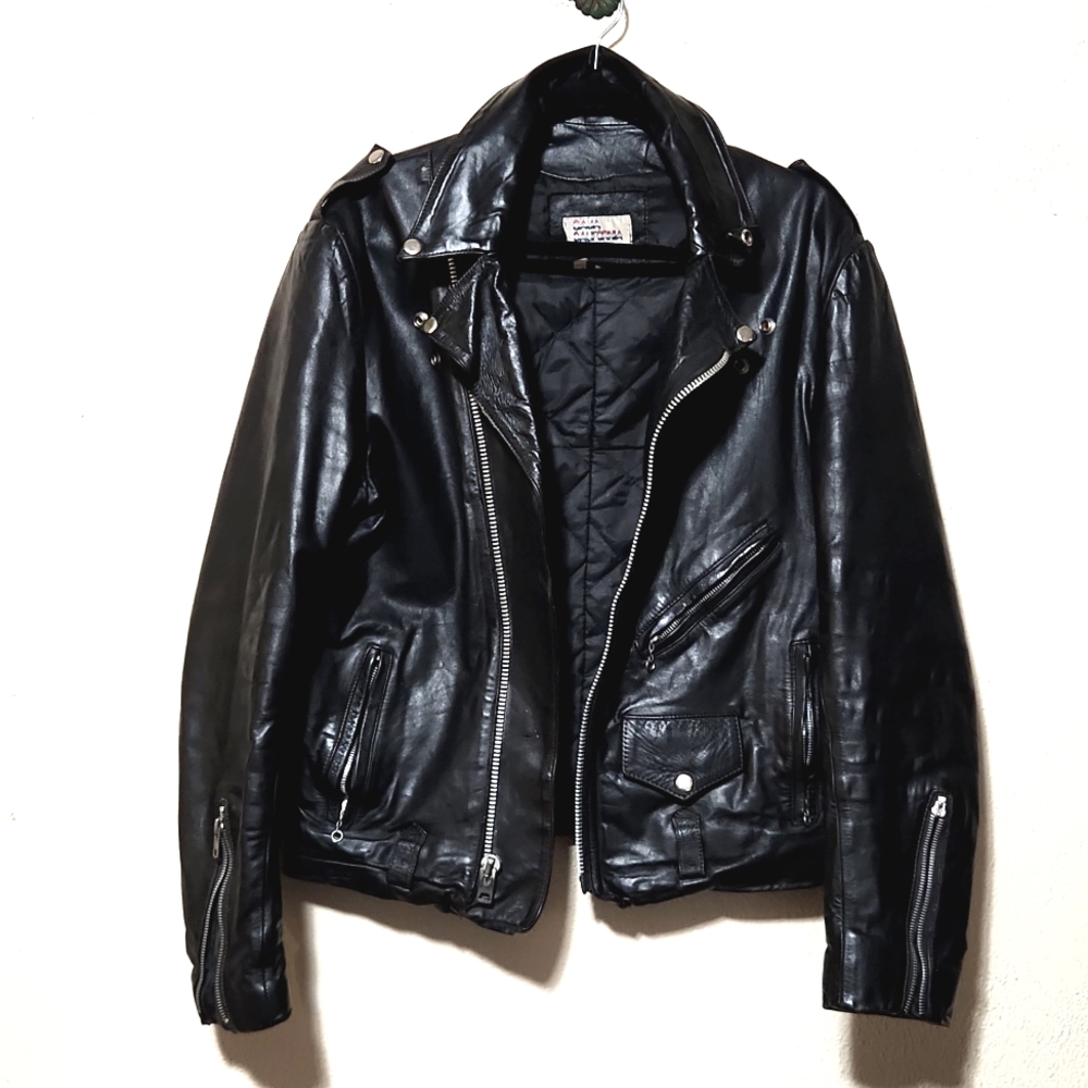 Vintage 80's Baja California Leather Biker Jacket Black Size 40 - Picture 4 of 14